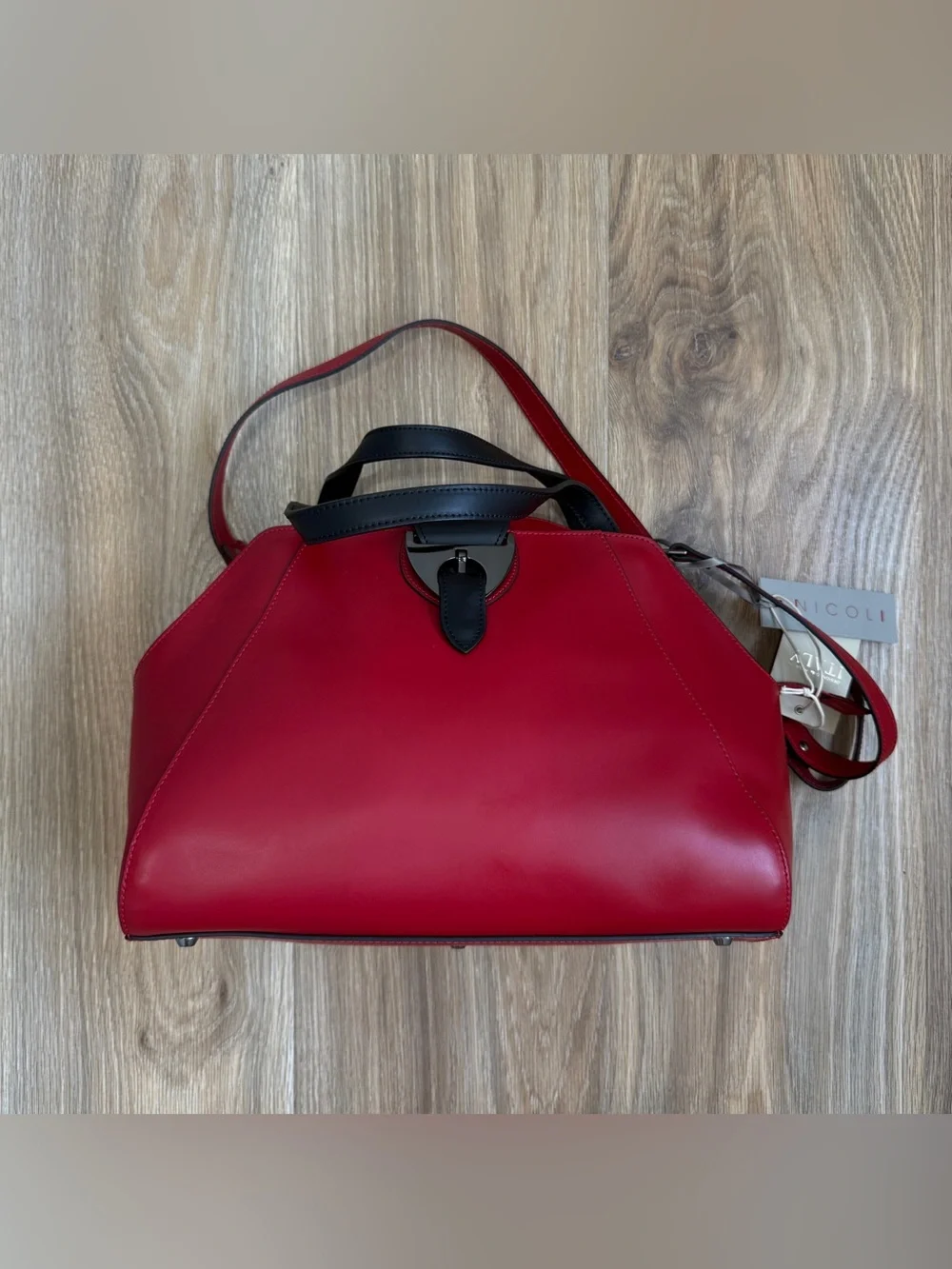 Nicoli Italy Jade 2770A Red & Black Leather Satchel Crossbody Bag NWT